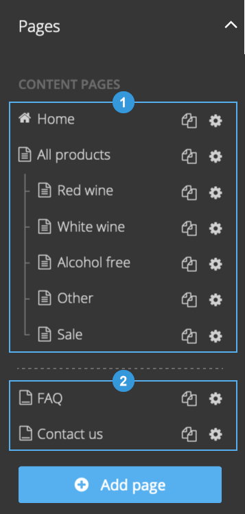 Overview of content pages in the Editor sidebar