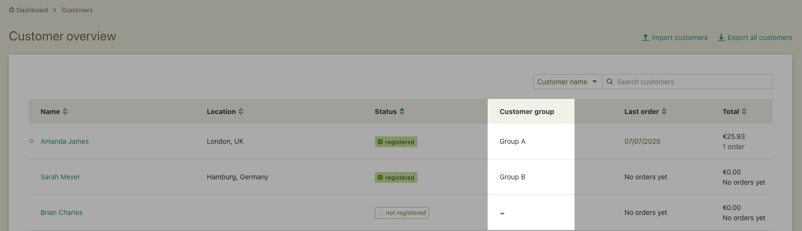 Customer group column in customer overview