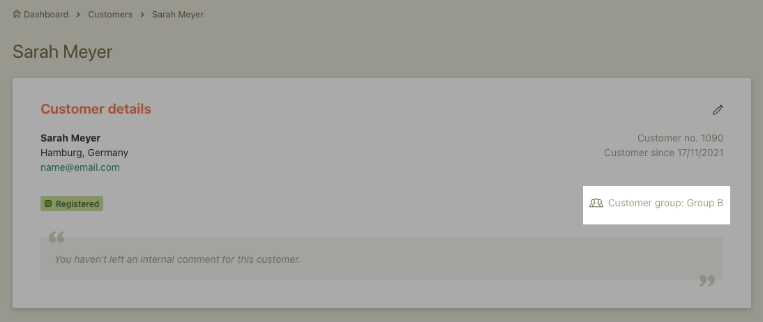 Customer group in customer details