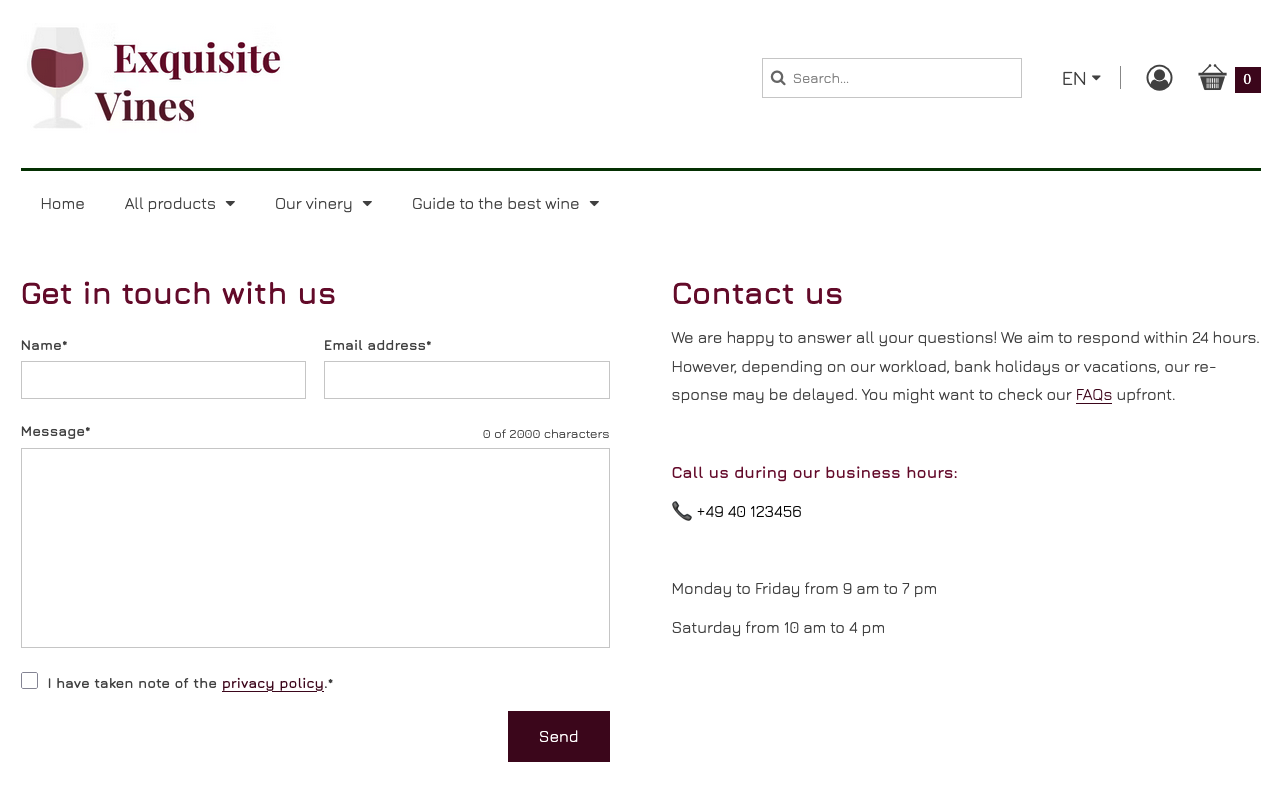 Example of a contact page with a contact form