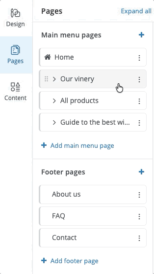 Change order and nest pages