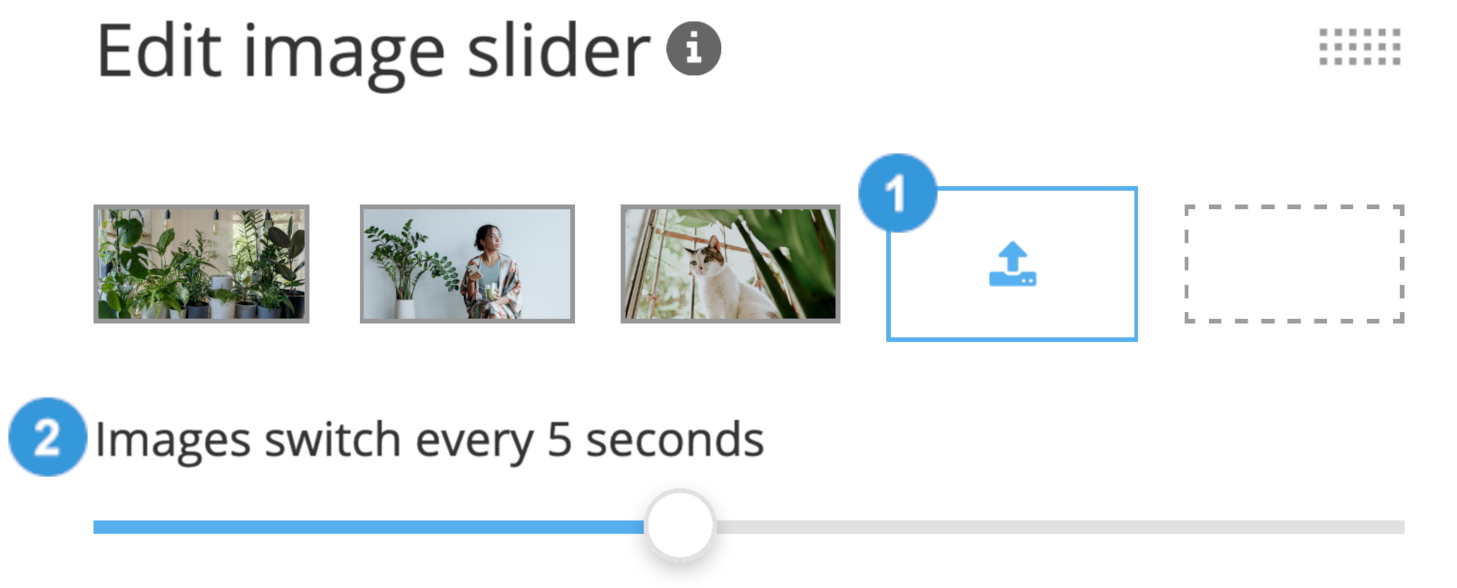 Screenshot showing UI image slider with assigned numbers 1 and 2