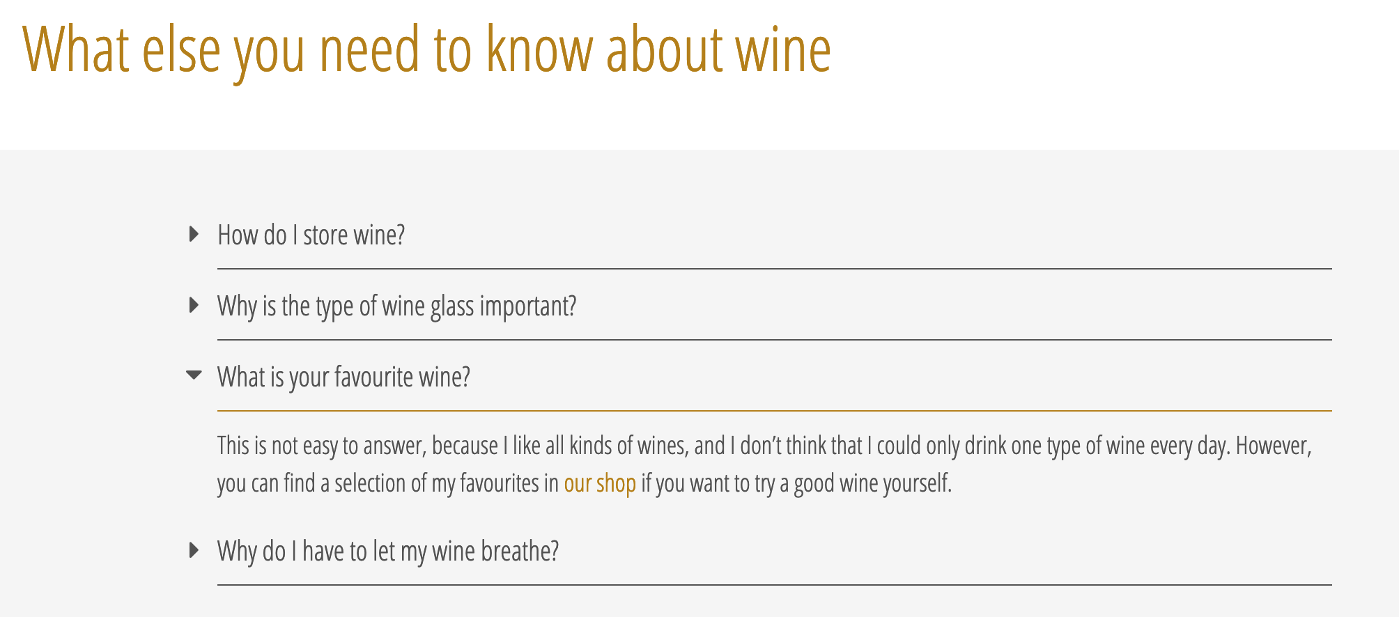 Example: FAQ element to present a topic